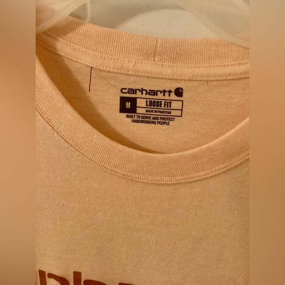 NWOT CARHARTT LOOSE FIT HEAVYWEIGHT SHORT SLEEVE LOGO TSHIRT SZ Med Pale Apricot - Picture 6 of 9
